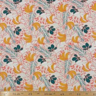 Tissu Coton imprimé Guzalor feuillage tropical & bananes corail
