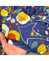 Tissu Coton imprimé Kibird oiseaux fleurs fantaisies bleu roi Tissu Coton imprimé Kibird oiseaux fleurs fantaisies bleu roi