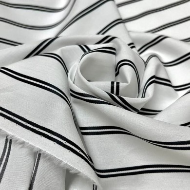 Tissu popeline de coton rayures blanc noir - Haute couture Tissu popeline de coton rayures blanc noir - Haute couture