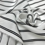 Tissu popeline de coton rayures blanc noir - Haute couture