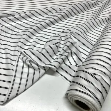 Tissu popeline de coton rayures blanc noir - Haute couture
