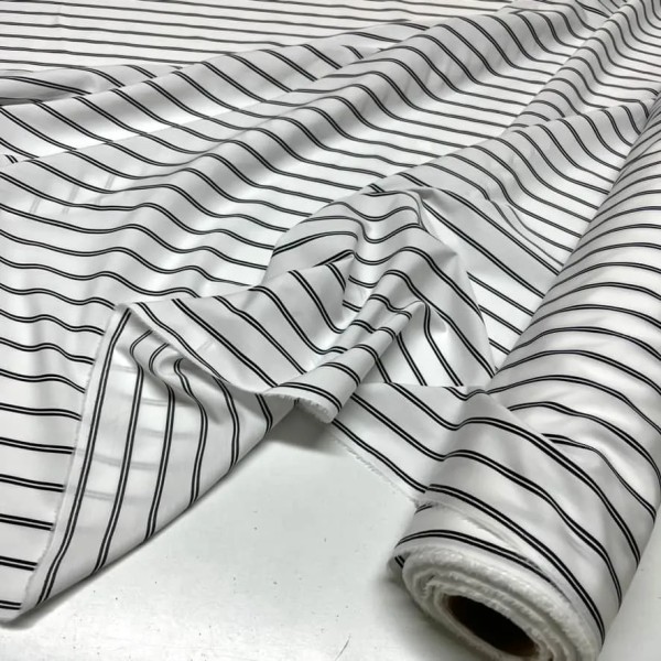 Tissu popeline de coton rayures blanc noir - Haute couture Tissu popeline de coton rayures blanc noir - Haute couture