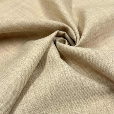 Tissu pure laine uni écru sable - Haute couture