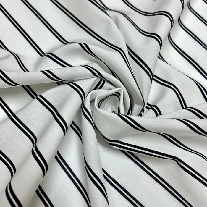 Tissu popeline de coton rayures blanc noir - Haute couture