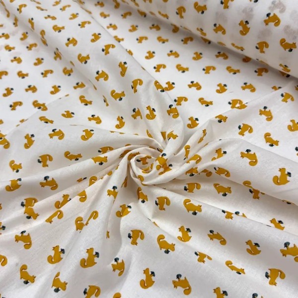 Tissu Coton imprimé Ticky Écureuil jaune Tissu Coton imprimé Ticky Écureuil jaune