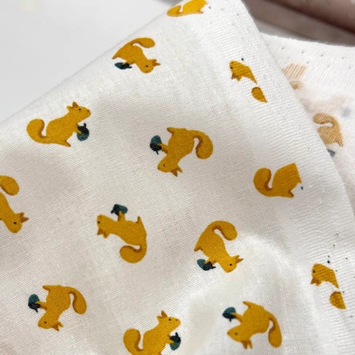 Tissu Coton imprimé Ticky Écureuil jaune