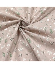 Tissu Coton imprimé Birdy fleurs et oiseaux beige