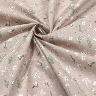 Tissu Coton imprimé Birdy fleurs et oiseaux beige