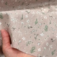 Tissu Coton imprimé Birdy fleurs et oiseaux beige