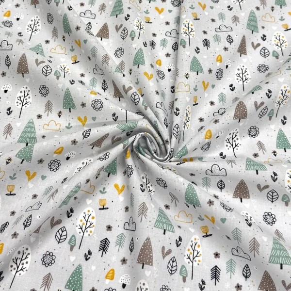 Tissu Coton imprimé Woody Forêt nuage gris clair Tissu Coton imprimé Woody Forêt nuage gris clair