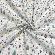 Tissu Coton imprimé Woody Forêt nuage gris clair