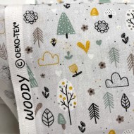 Tissu Coton imprimé Woody Forêt nuage gris clair