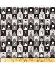 Tissu Coton imprimé portraits modernes noir et gris