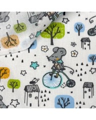 Tissu Coton imprimé Dany souris à vélo multi-couleur