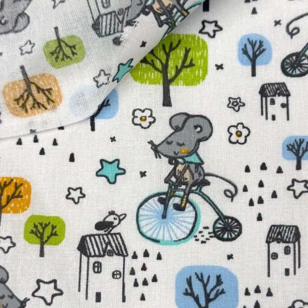 Tissu Coton imprimé Dany souris à vélo multi-couleur Tissu Coton imprimé Dany souris à vélo multi-couleur