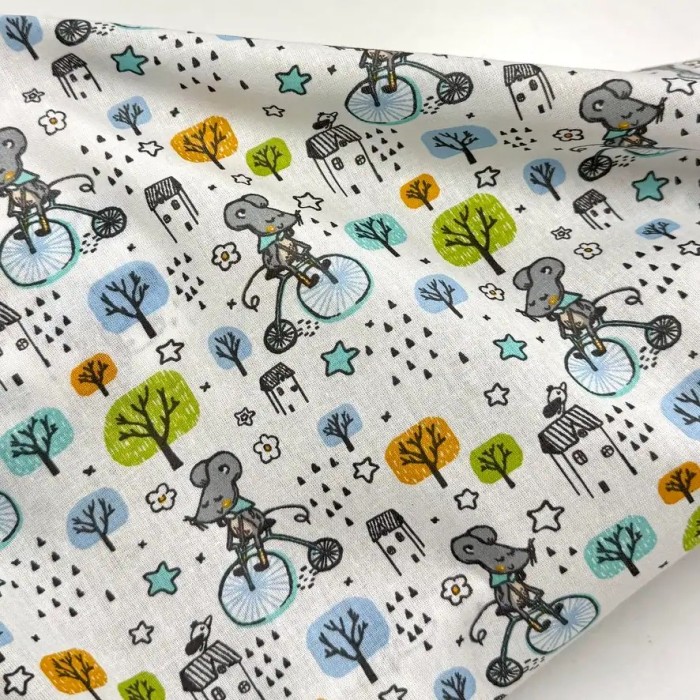 Tissu Coton imprimé Dany souris à vélo multi-couleur