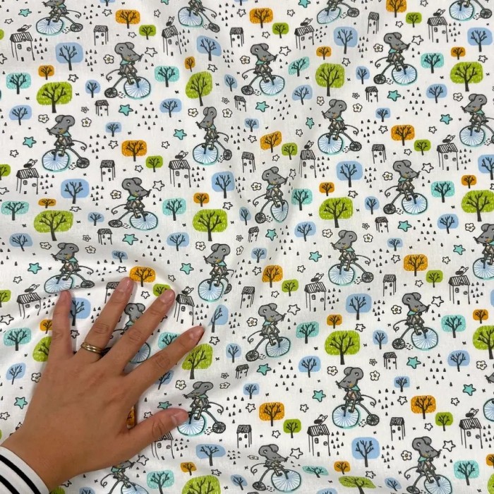 Tissu Coton imprimé Dany souris à vélo multi-couleur
