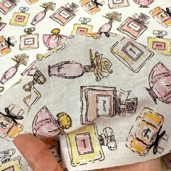 Tissu Coton imprimé Parfum rose et citron