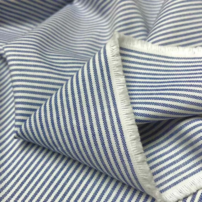 Tissu coton chambray rayures bleu - Haute couture Tissu coton chambray rayures bleu - Haute couture