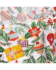 Tissu noël Coton imprimé Illumination houx et cadeaux