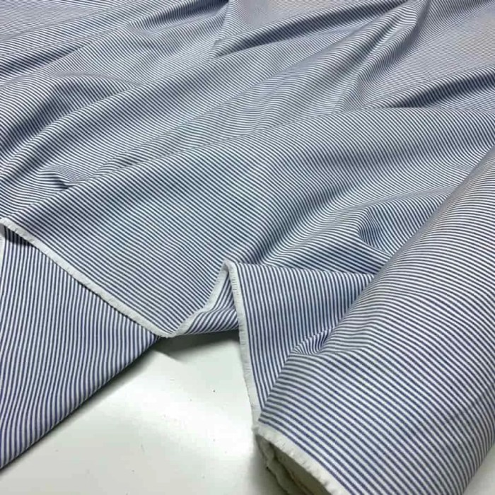 Tissu coton chambray rayures bleu - Haute couture Tissu coton chambray rayures bleu - Haute couture