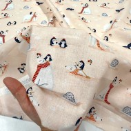 Tissu Coton imprimé Banquise ours polaire & pingouins abricot