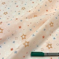 Tissu Coton imprimé étoiles et flocons abricot