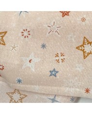 Tissu Coton imprimé étoiles et flocons abricot