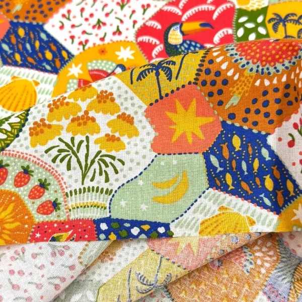 Tissu Coton imprimé Janeiro mosaïque tropicale multi-couleur Tissu Coton imprimé Janeiro mosaïque tropicale multi-couleur