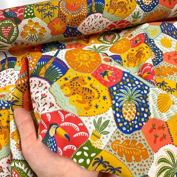 Tissu Coton imprimé Janeiro mosaïque tropicale multi-couleur Tissu Coton imprimé Janeiro mosaïque tropicale multi-couleur