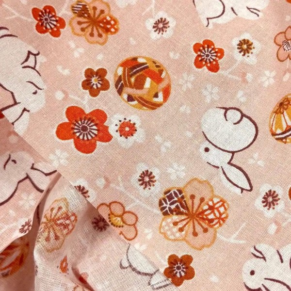 Tissu Coton imprimé Lapinous lapin sakura japonais corail Tissu Coton imprimé Lapinous lapin sakura japonais corail