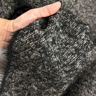 Tissu Lainage coton texturé chevrons Noir blanc - Haute couture