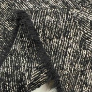 Tissu Lainage coton texturé chevrons Noir blanc - Haute couture