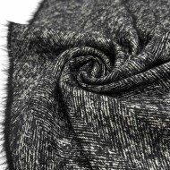 Tissu Lainage coton texturé chevrons Noir blanc - Haute couture