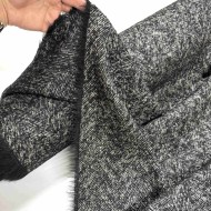 Tissu Lainage coton texturé chevrons Noir blanc - Haute couture