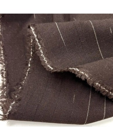 Tissu Laine polyester à rayures brisées marron foncé - Haute couture
