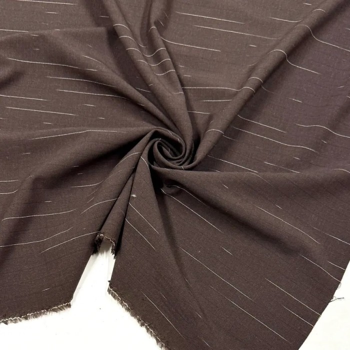 Tissu Laine polyester à rayures brisées marron foncé - Haute couture