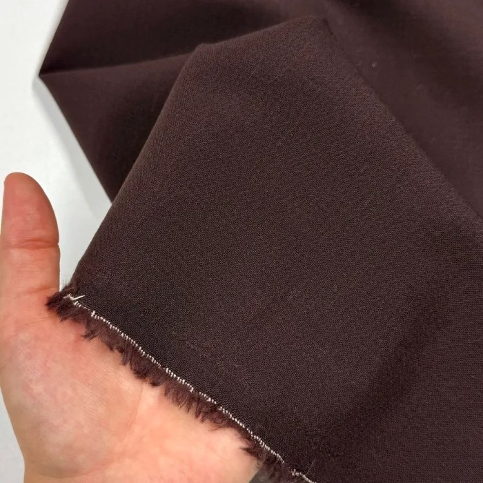 Tissu Laine polyester uni rouge brun - Haute couture