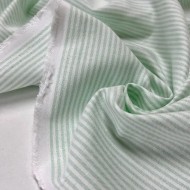 Tissu coton chambray rayures vert - Haute couture