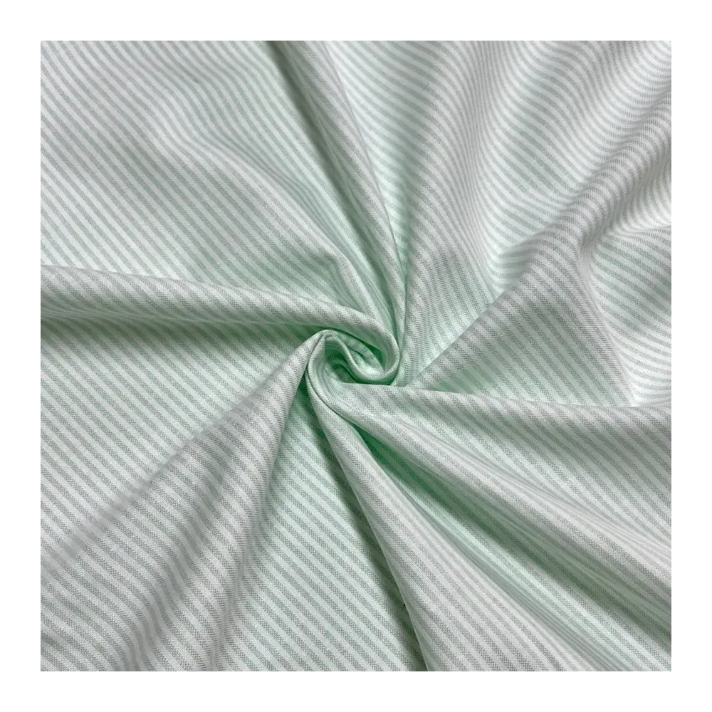 Tissu coton chambray rayures vert - Haute couture