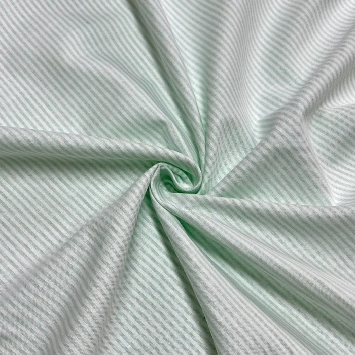 Tissu coton chambray rayures vert - Haute couture