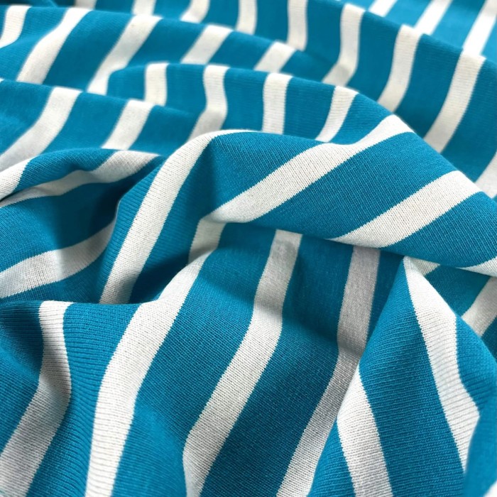 Tissu jersey coton à rayures bleu turquoise Tissu jersey coton à rayures bleu turquoise