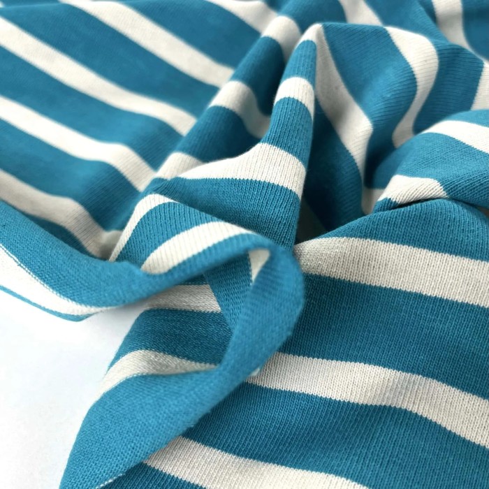 Tissu jersey coton à rayures bleu turquoise Tissu jersey coton à rayures bleu turquoise