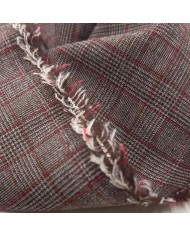 Tissu Laine Polyester écossais Marron Blanc aux Fines Lignes Rouges