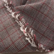 Tissu Laine Polyester écossais Marron Blanc aux Fines Lignes Rouges