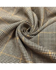 Tissu Laine pied de poule beige à carreaux moutarde - Haute couture