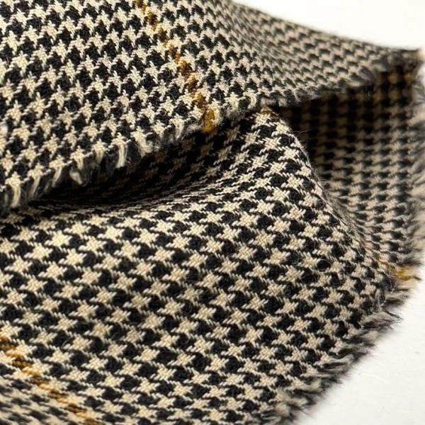 Tissu Laine pied de poule beige à carreaux moutarde - Haute couture Tissu Laine pied de poule beige à carreaux moutarde - Haute couture