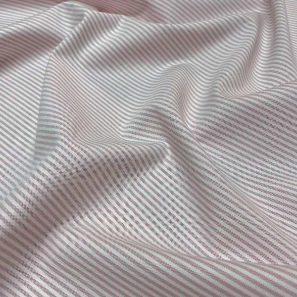 Tissu coton chambray petites rayures rose - Haute couture Tissu coton chambray petites rayures rose - Haute couture