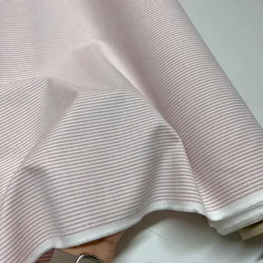 Tissu coton chambray petites rayures rose - Haute couture