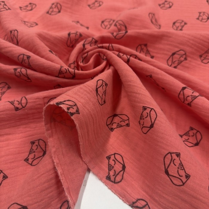 Tissu Double Gaze renard corail foncé